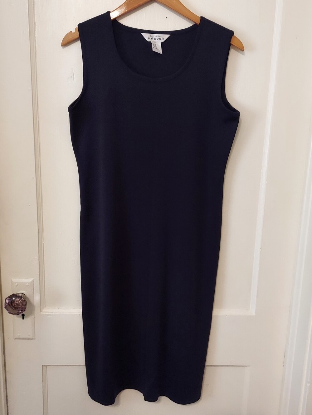 VTG 90s Misook Sheath Dress Womens Large Petite Blk Ribbed Sleeveless Minimalist